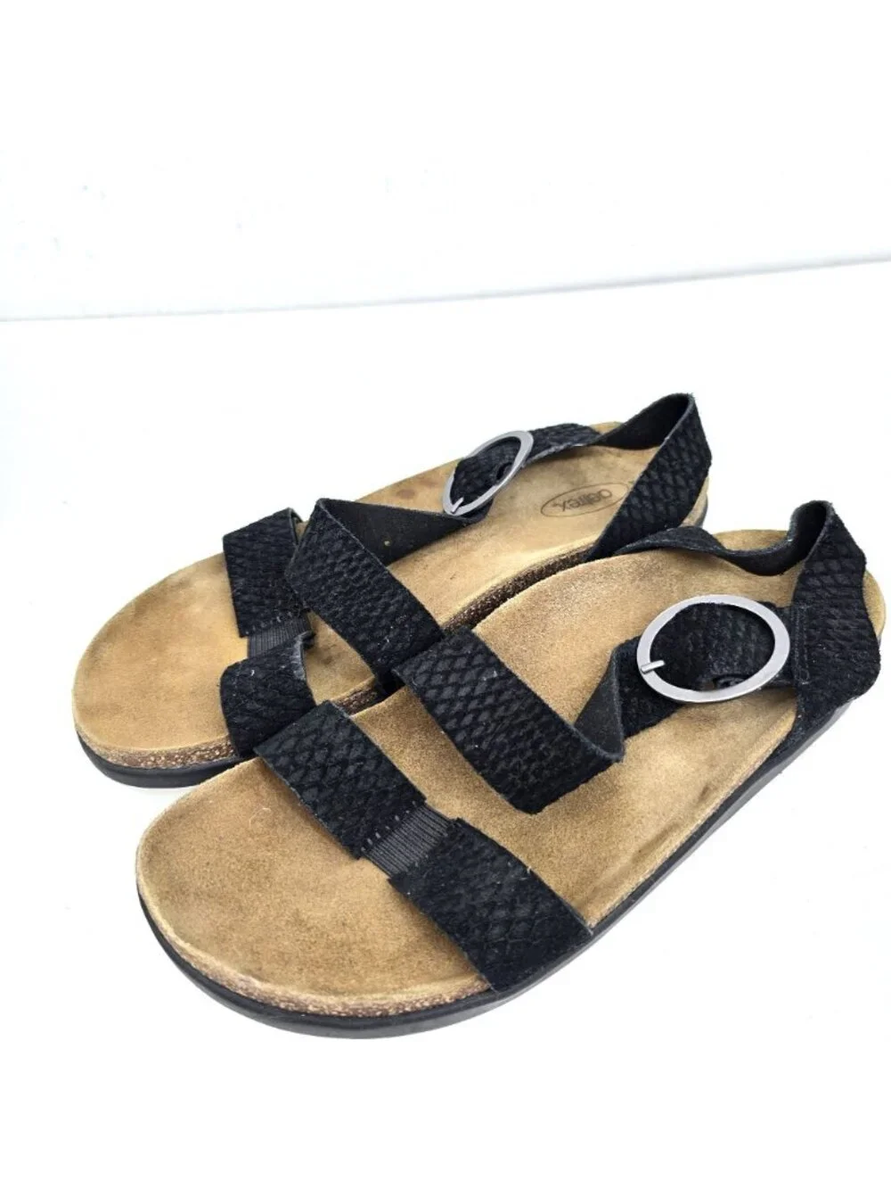 Aetrex Adrianna Snake Textured Quarter Strap Black Cork Comfort Sandals 7.5 / 8